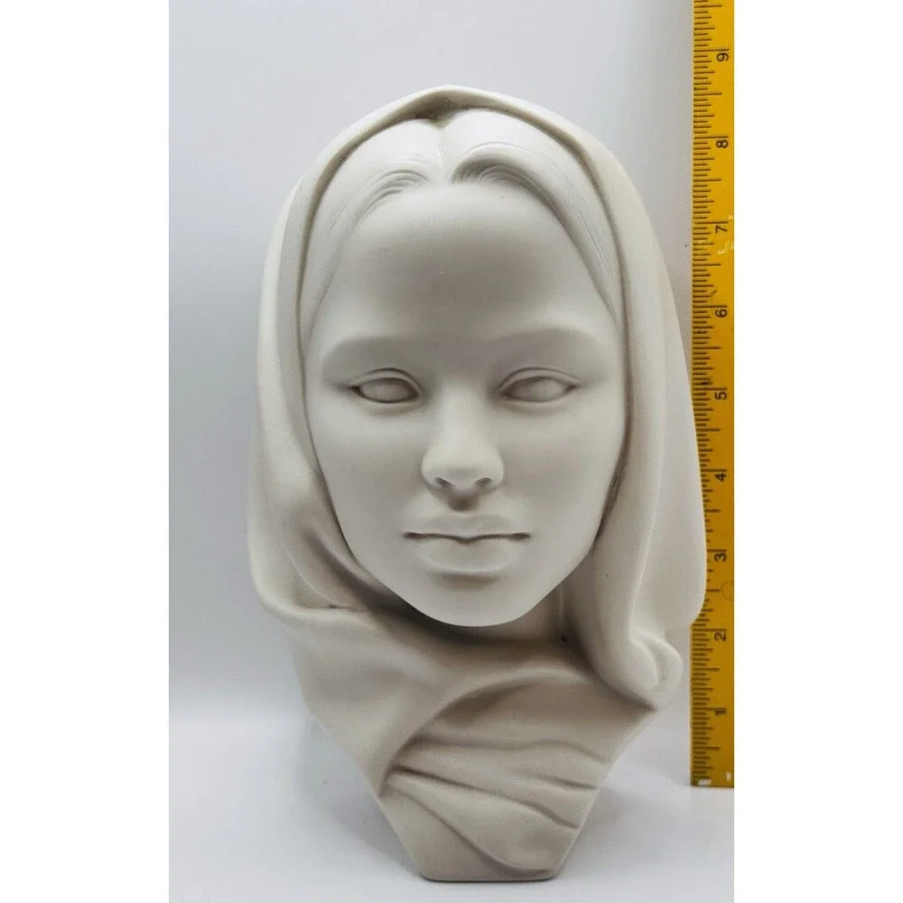 Modern Ceramic Veiled Woman Bust Sculpture White Matte Art Statue Angus 8.5”