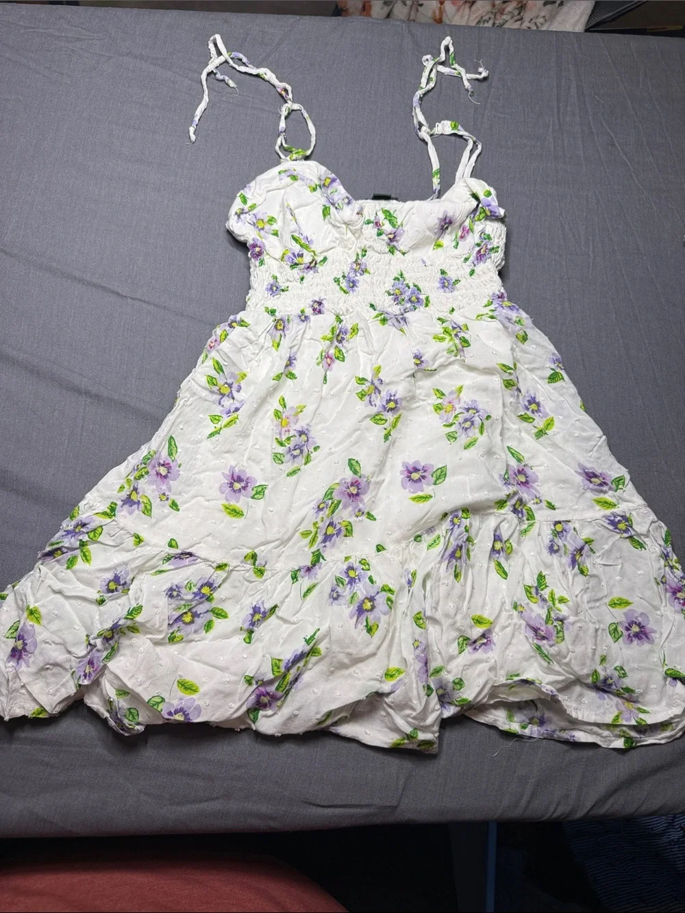 wild fable White Sundress with Purple Floral and Green Leaf Print