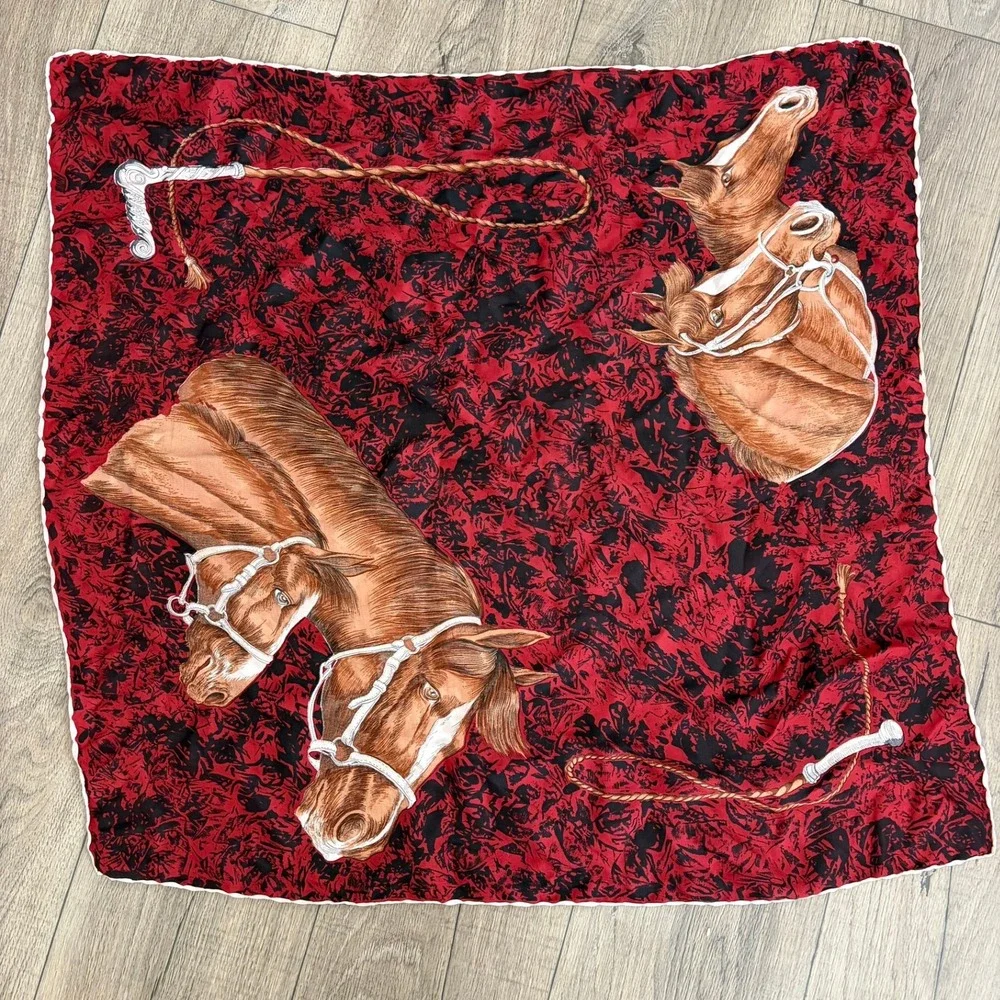 Unbranded Horse Print Scarf Womens OS Red Black Equestrian Riding Crop Square