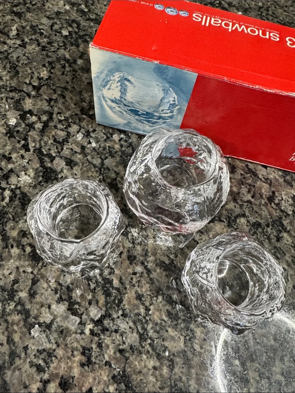 Kosta Boda Clear Textured snowballs Glass Votive Trio