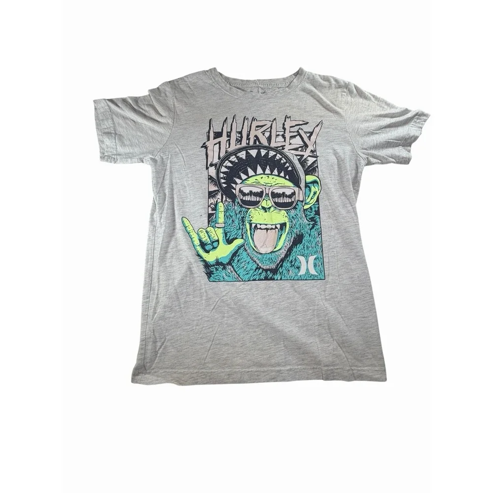 Hurley Boy's Large Monkey Rock Graphic Short Sleeve T-shirt Gray
