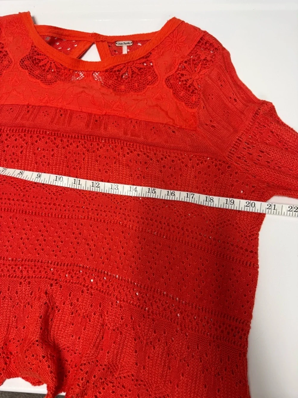 Free People Once Upon A Time Lace Crochet Bell Sleeve Top