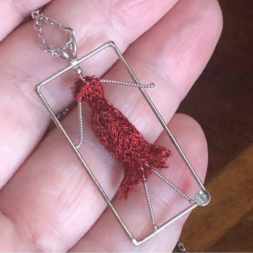 Hand crochet fashionable lady pendant on stainless steel chain necklace