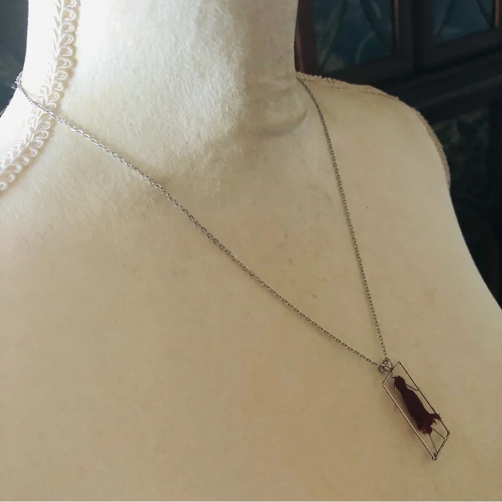 Hand crochet fashionable lady pendant on stainless steel chain necklace