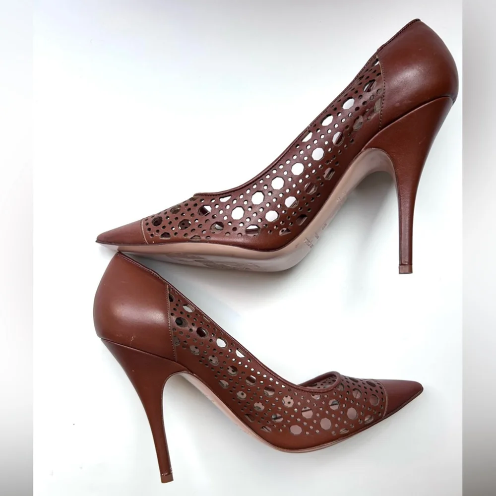 kate spade Brown Laser-Cut Pointed Toe Pump