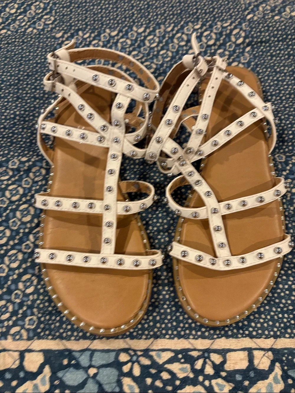 Forever Young White Studded Gladiator Sandals for Women