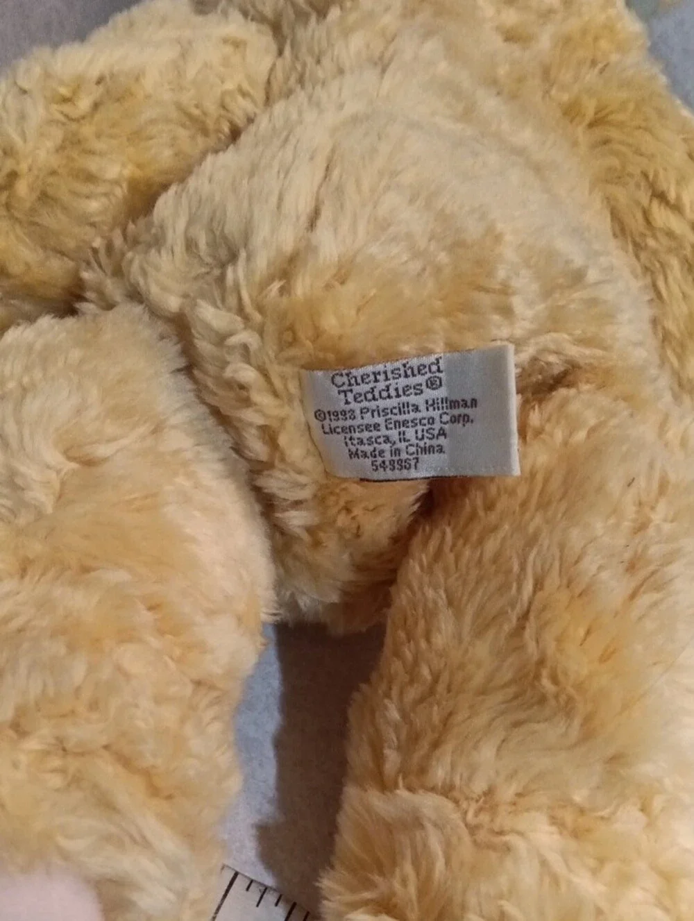 Cherished Teddies Beige Bear with Mint Bow and Heart Patch