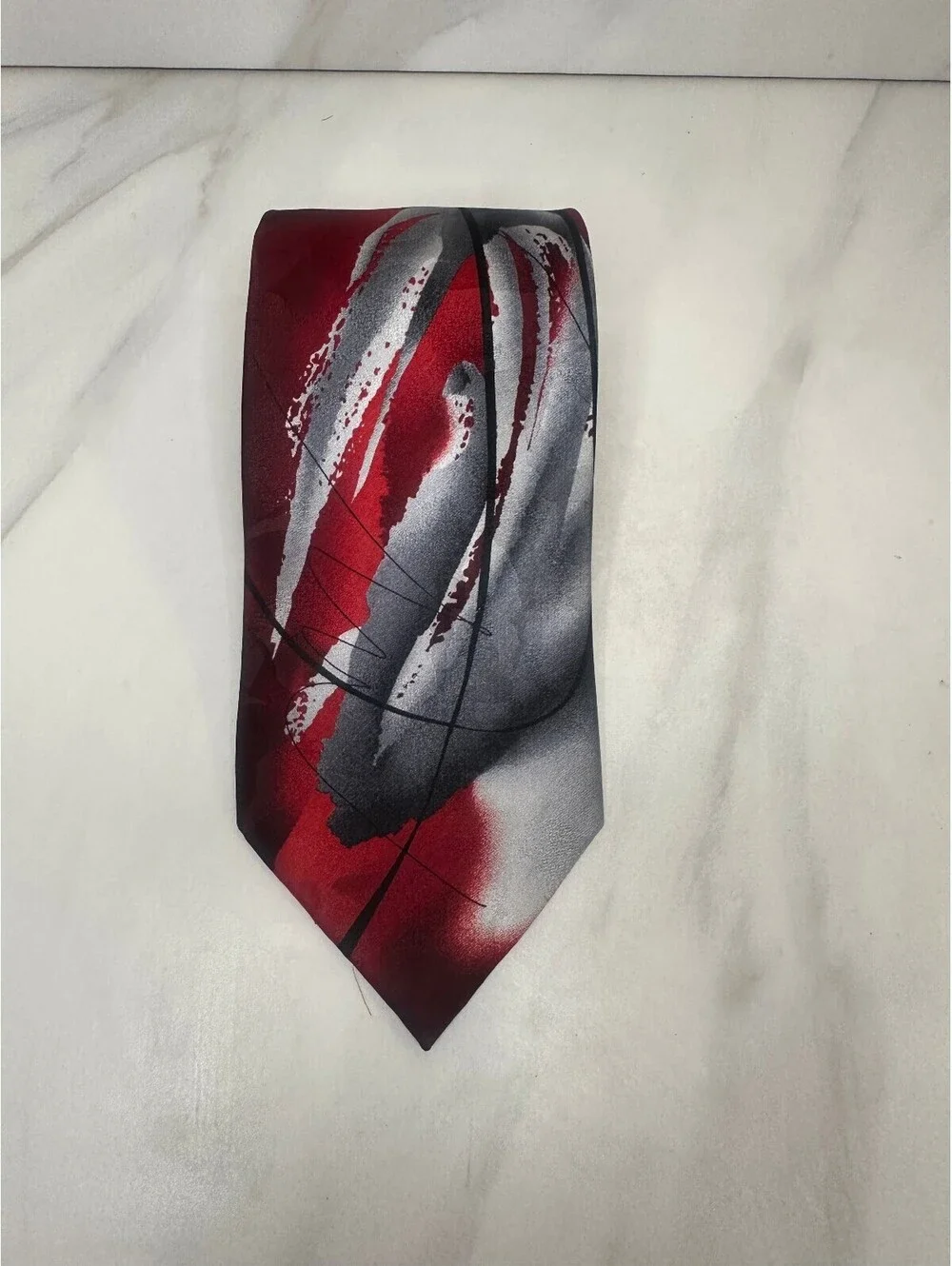 Vintage J. Garcia Nature Morte Collection 54 burgundy abstract 100% silk tie