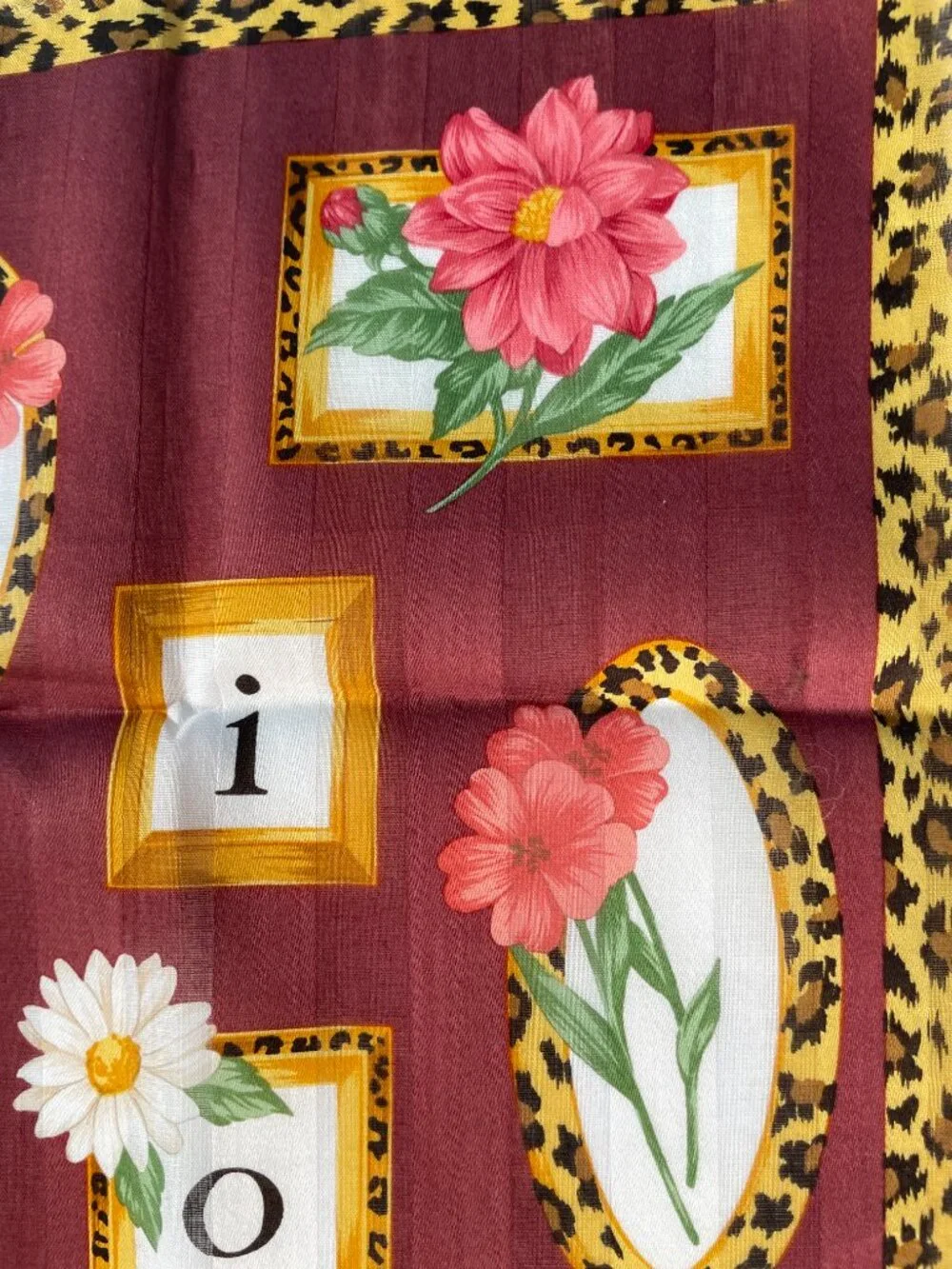 NWOT Vintage Christian Dior Floral Leopard Frame Cotton Scarf 19