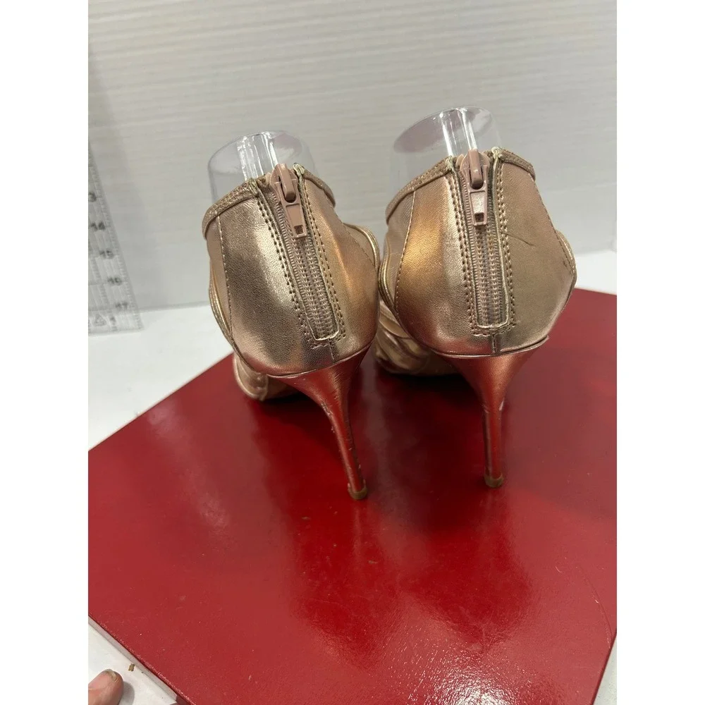 Fioni Metallic Strappy Sandals 7.5 Rose Gold Mesh Stiletto Formal Glam Evening