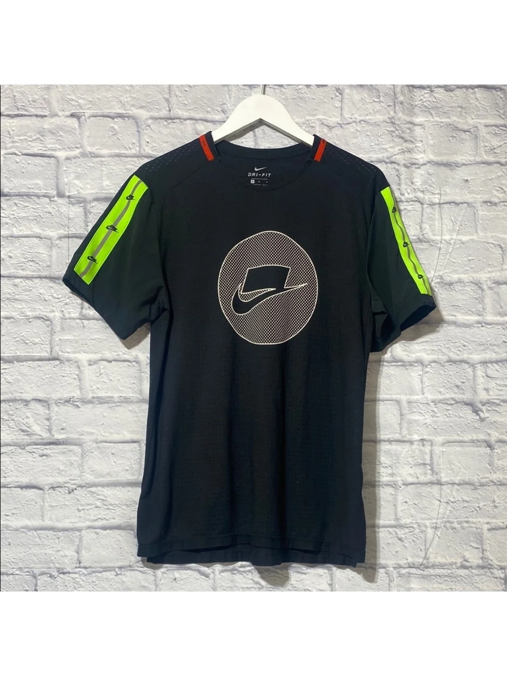 Nike Men's Black Dri-FIT Short Sleeve Performance Shirt with Neon Accents