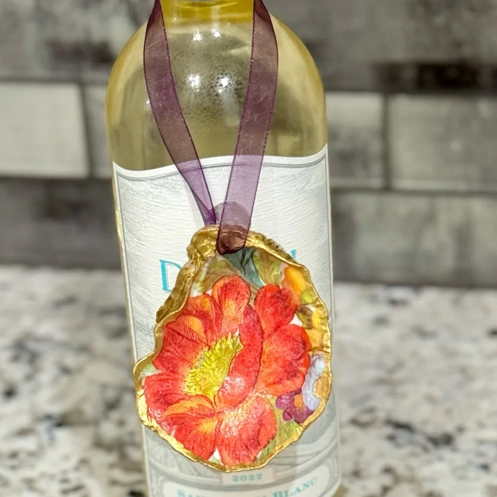 Hand Crafted Flower Market Oyster Shell Ornament Orange 4.5”