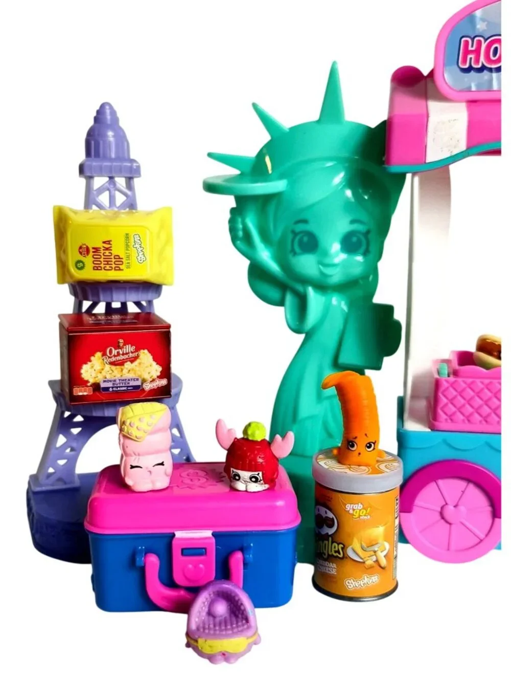 Shopkins Playset Bundle Lot Hot Dog Stand Eiffel Tower Scooter Real Littles
