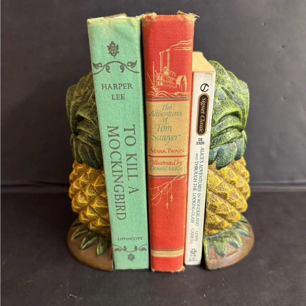 Vintage Heavy cast iron Pineapple yellow and green bookends