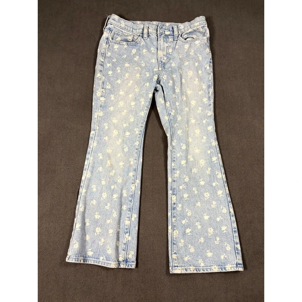 Old Navy High Rise Flare Jeans Girls 10 Plus Blue Floral Denim Cotton Stretch