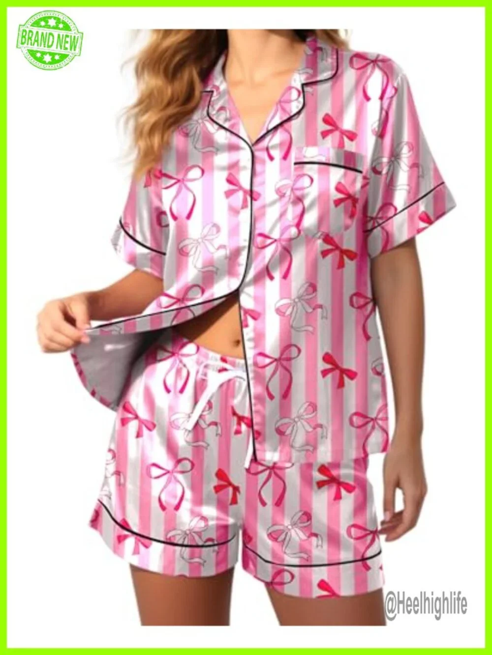 Silky Satin Pajamas Set - Women's Shorts Pjs Button Down 2 Piece Sleepwear