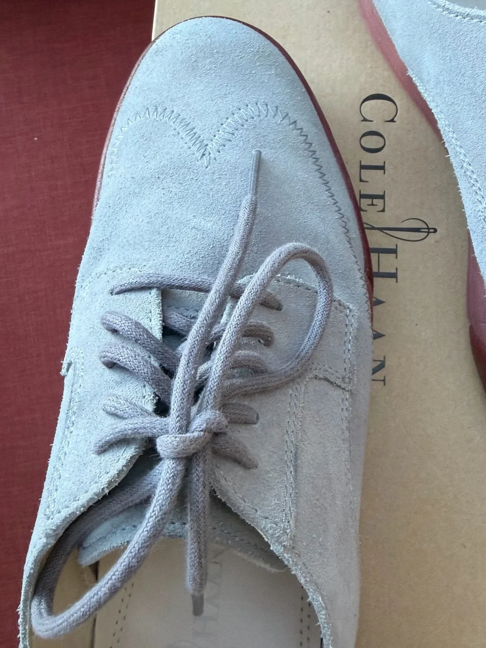 Cole Haan Air Jasper Wingtip Oxfords – Smoke Shade Suede with Red Sole