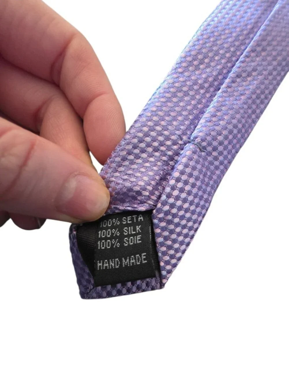 Tattersall London 100% Silk Tie Lavender Purple Geometric Woven Handmade