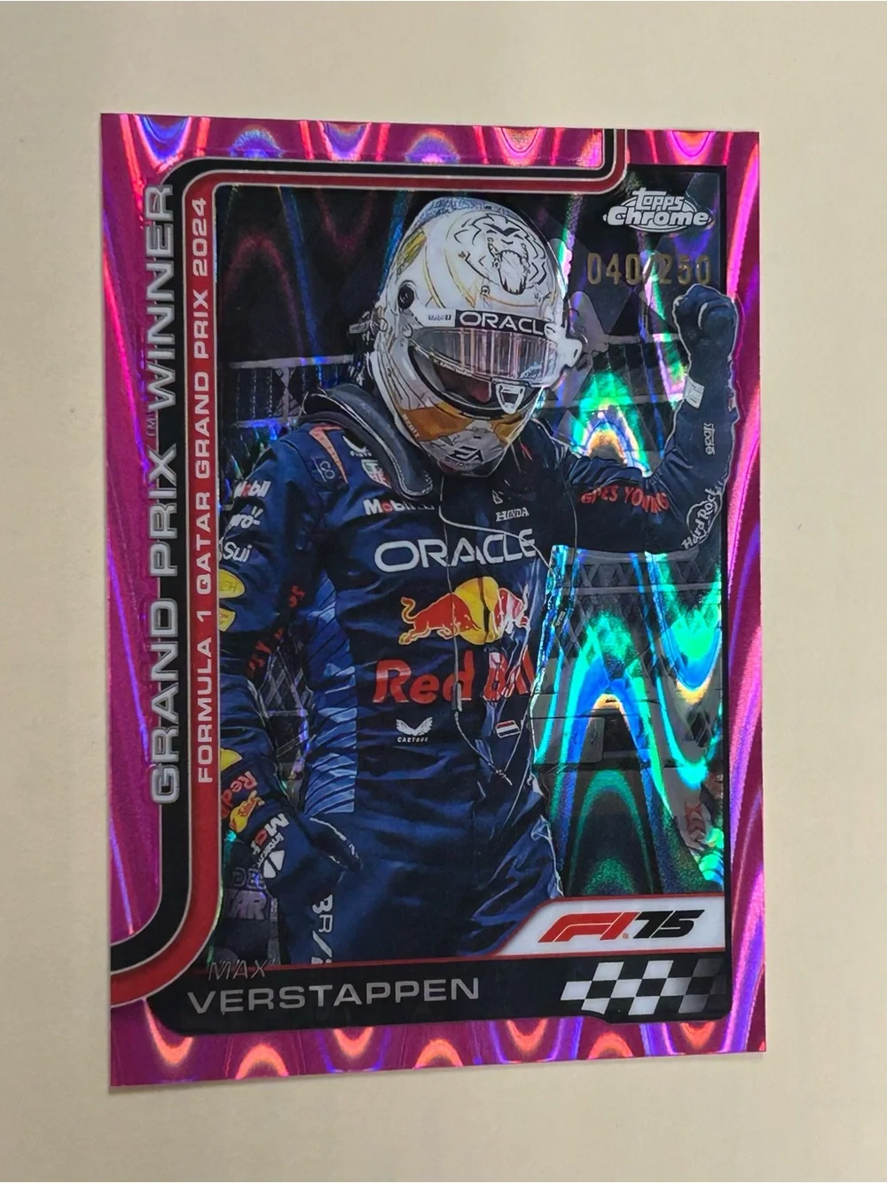 Topps Chrome Max Verstappen Pink Holographic Racing Card