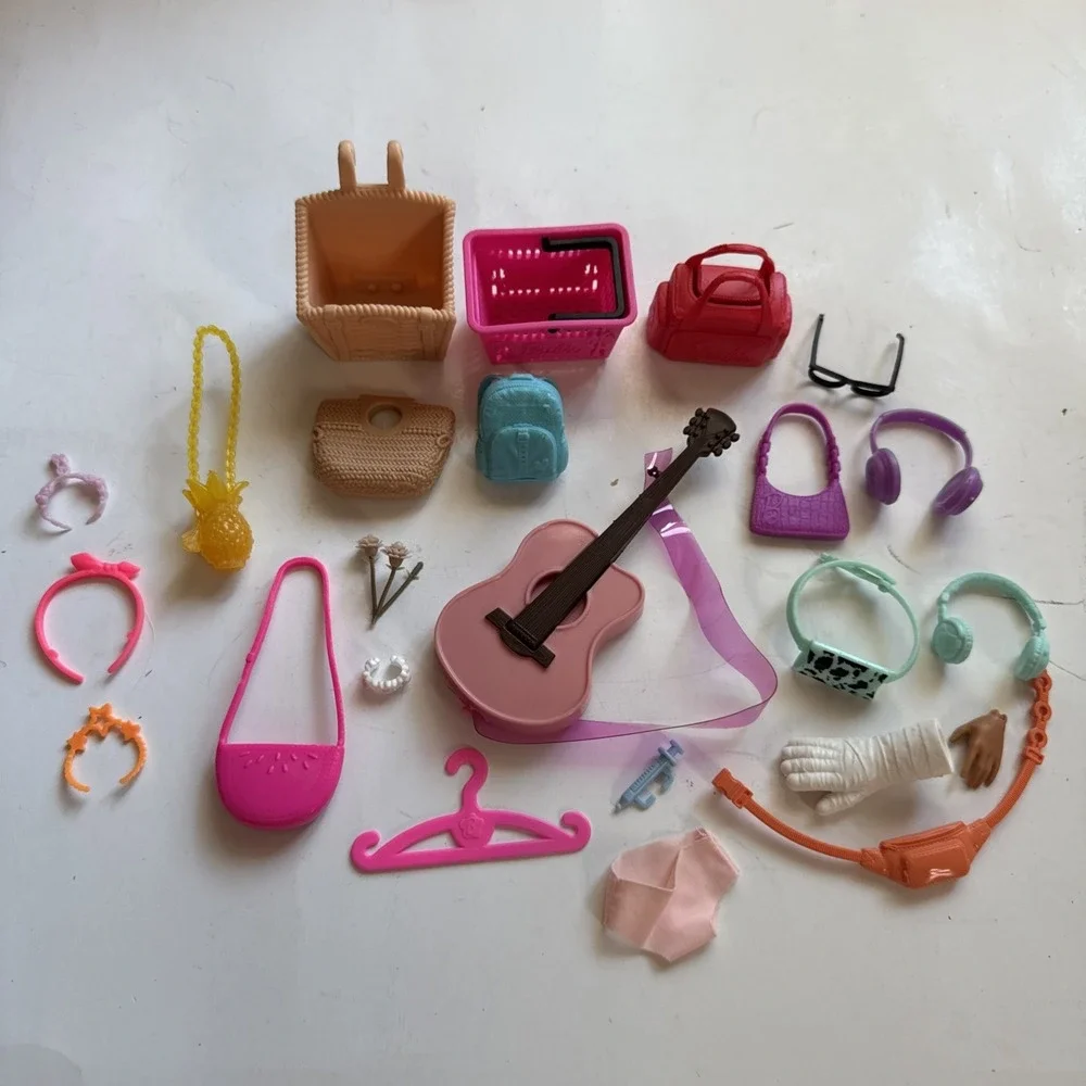 24 Barbie Accessories Lot Guitar Hangers Totes Headphones Glasses Purse Backpack