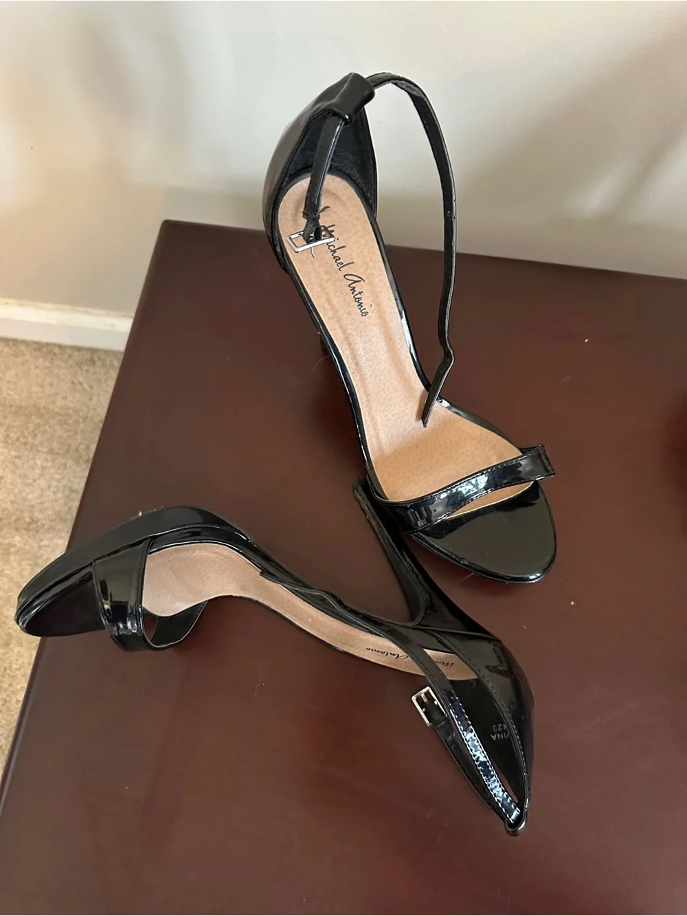 Michael Antonio Black Patent Pointed Slingback Heels