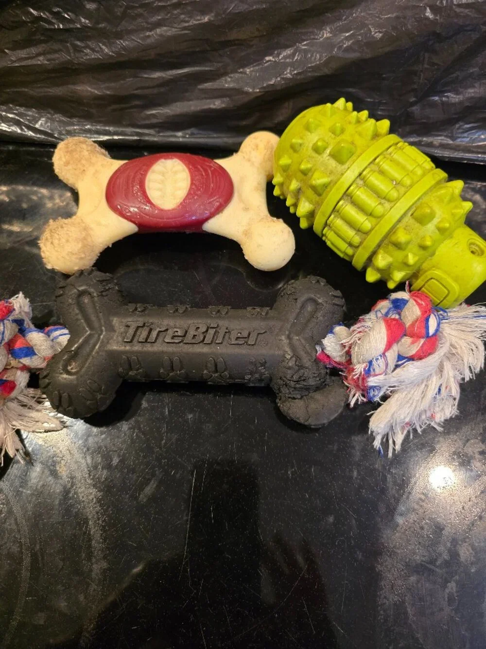Dog Chew Toys Lot of 3 Medium Large Bone Rope Grenade Used Good Condition