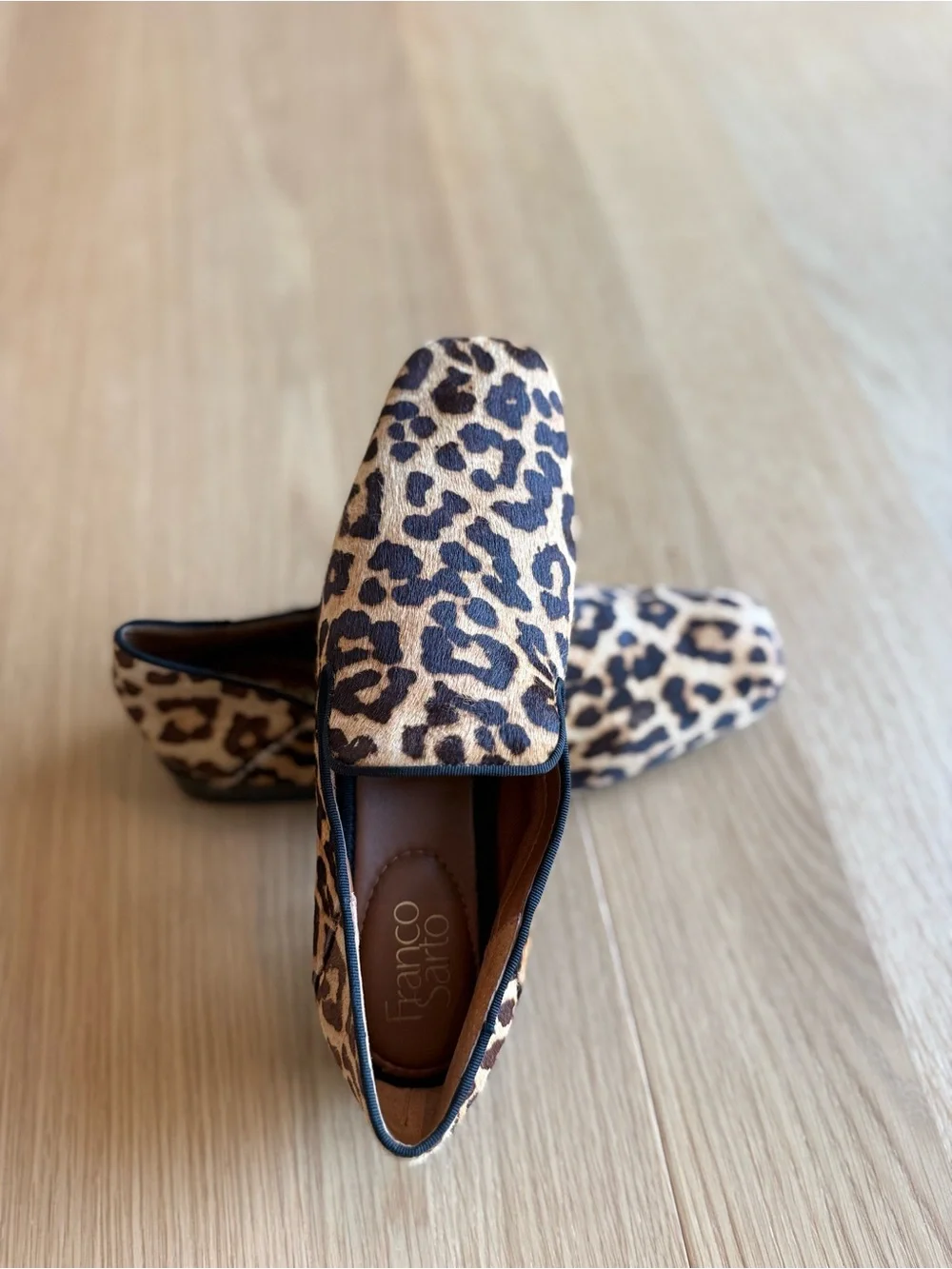 Franco Sarto Leopard Print Loafers - Tan and Black