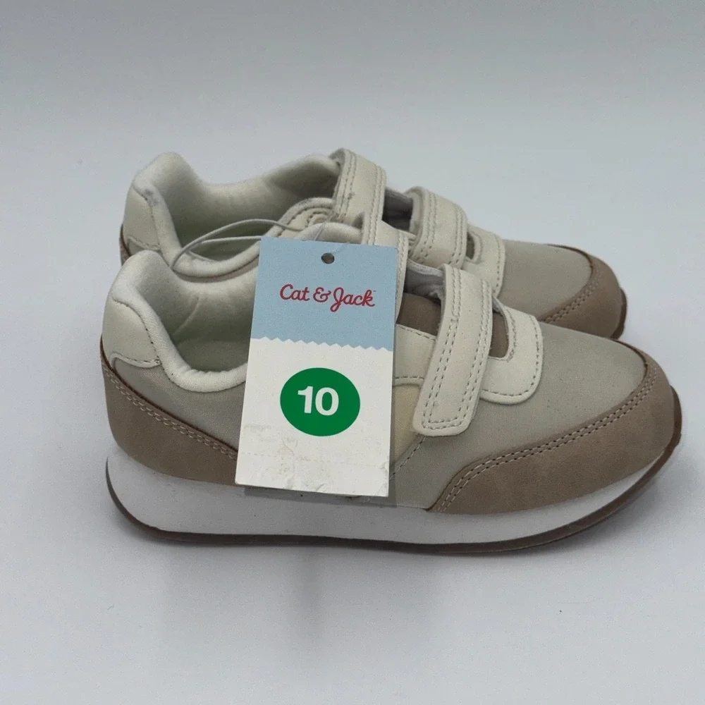 Cat & Jack Charlie Retro Sneakers NWT Toddler 10 Tan Color block Hook Loop