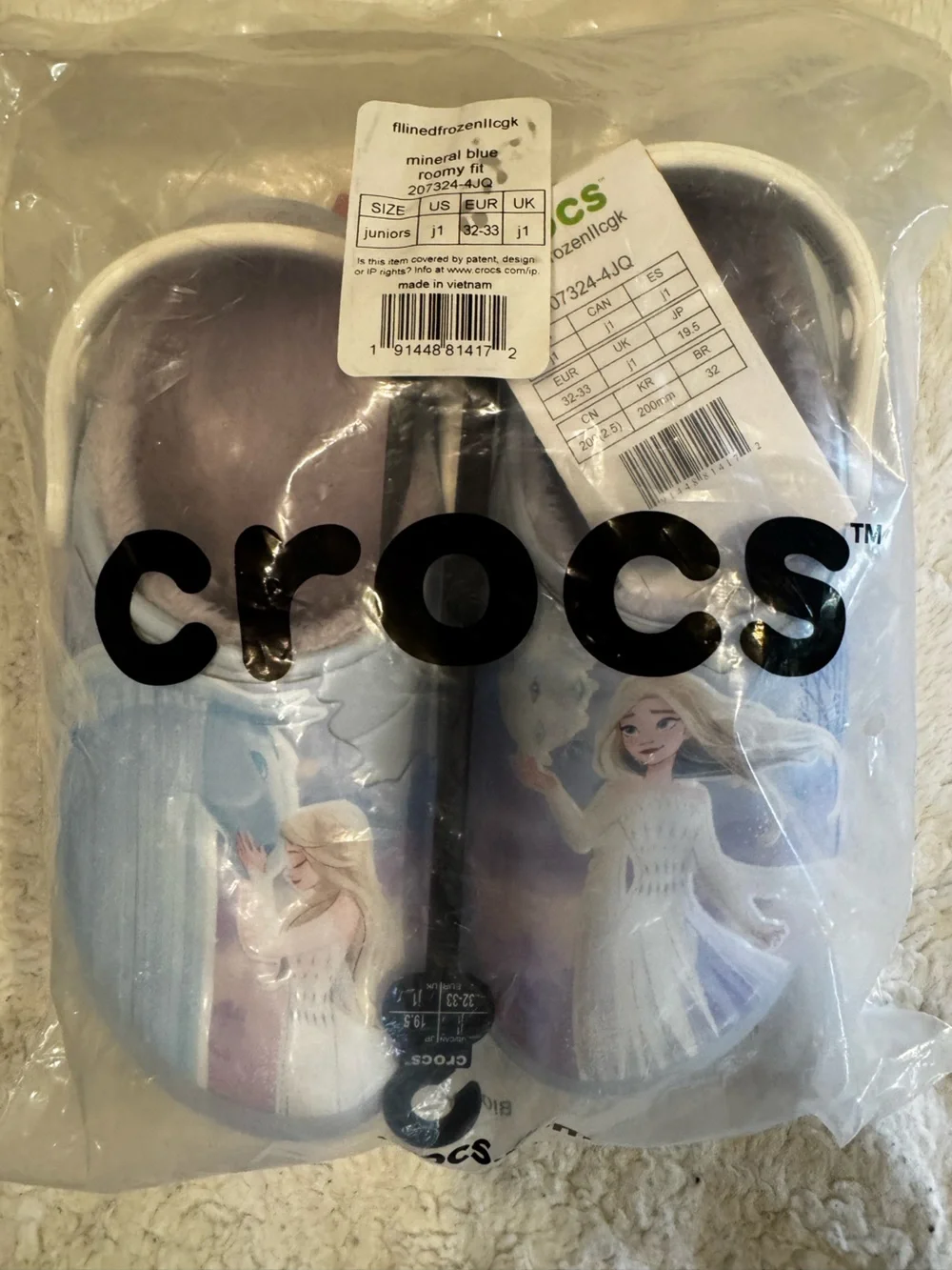 CROCS Kids' Elsa Printed Clog in Light Blue and White