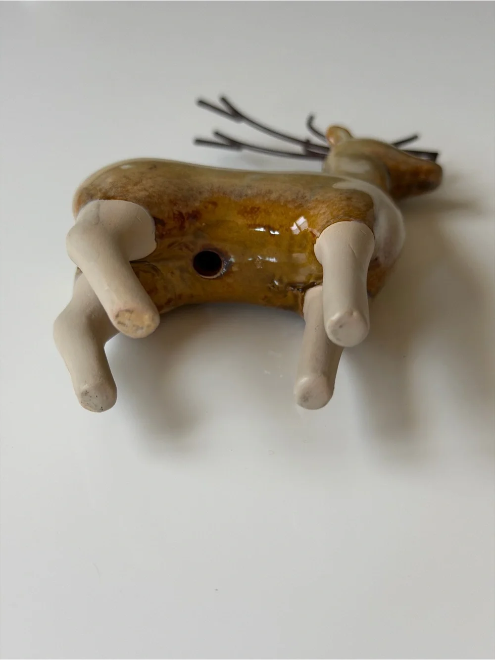 Ceramic Deer and Bear Figurine Set in Glazed Beige Rustic Woodland