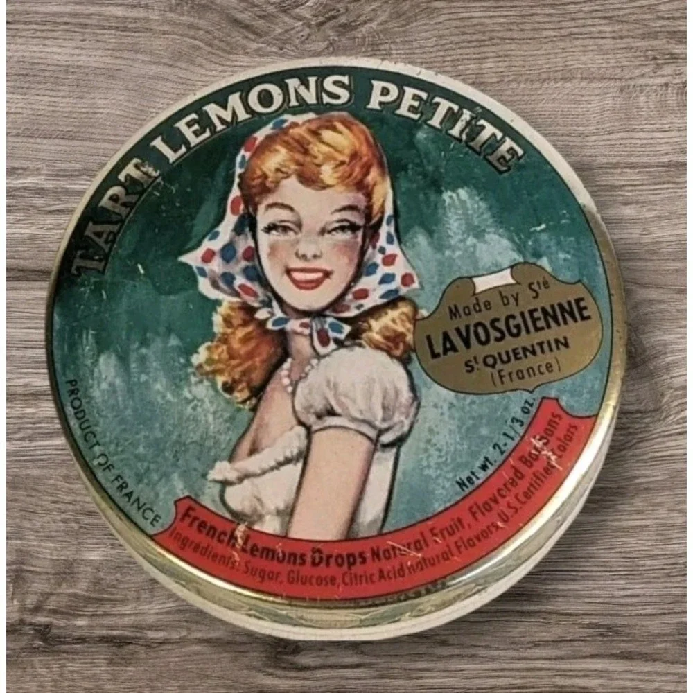 French Tart Advertising Tin Lemons La Vosgienne Petite Drops France Trinket Vtg