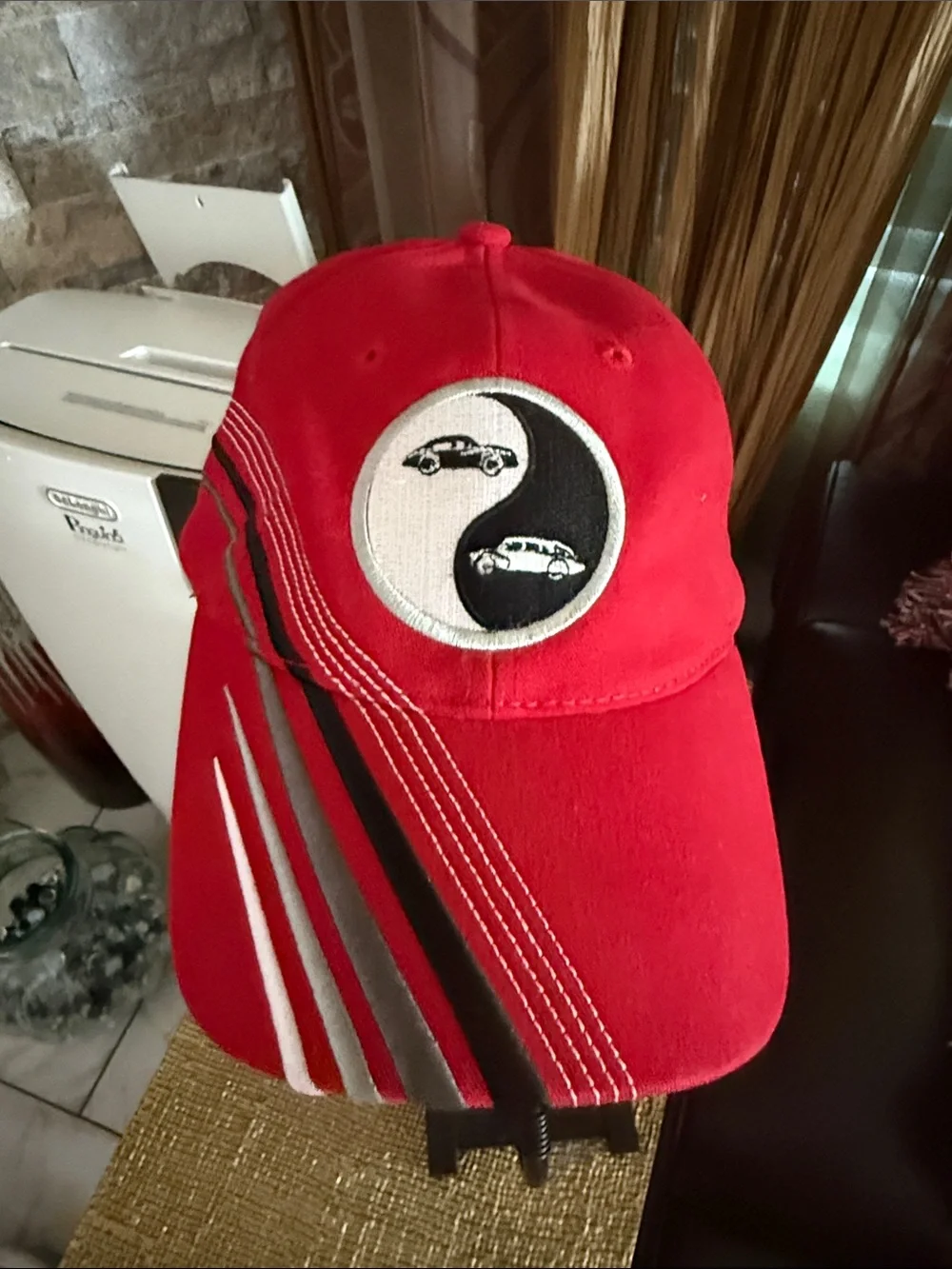 Red Kids Baseball Cap with Yin Yang Car Emblem