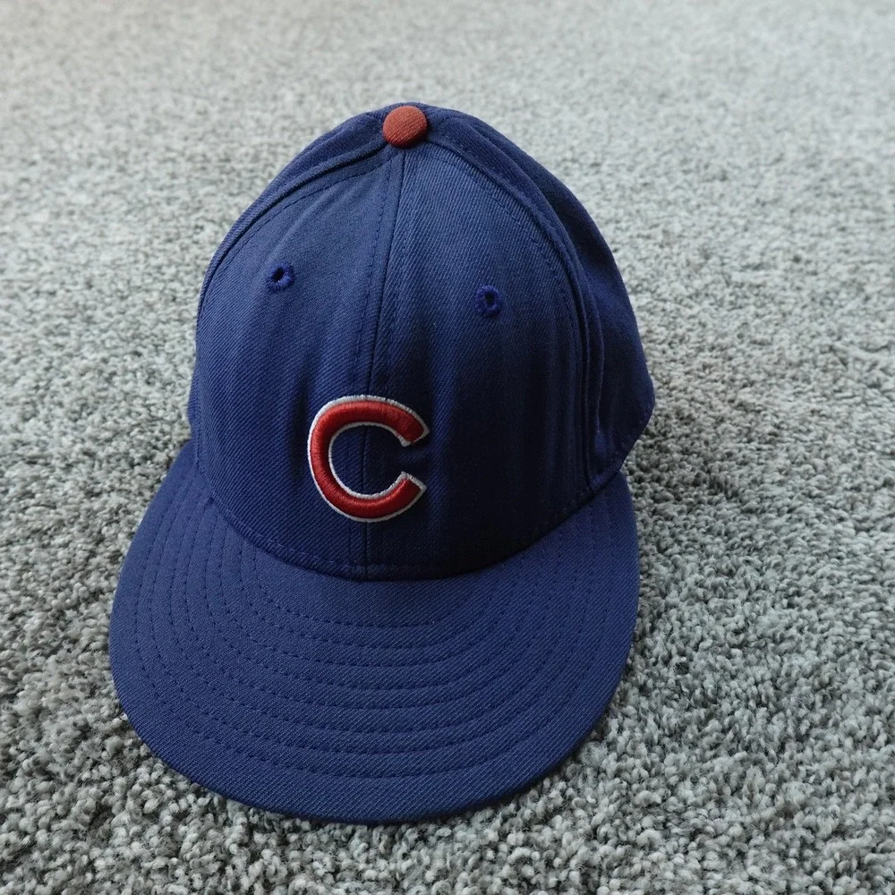 VTG‎ Chicago Cubs Hat Cap Fitted Mens 7 Blue MLB Baseball New Era Wool 90s USA