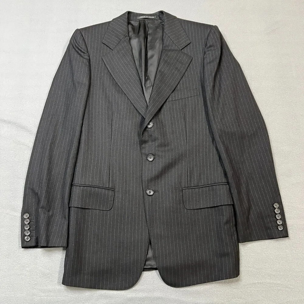 Gucci Tom Ford Blazer Mens Size 48R Black 100% Wool Pinstripe Notch Lapel