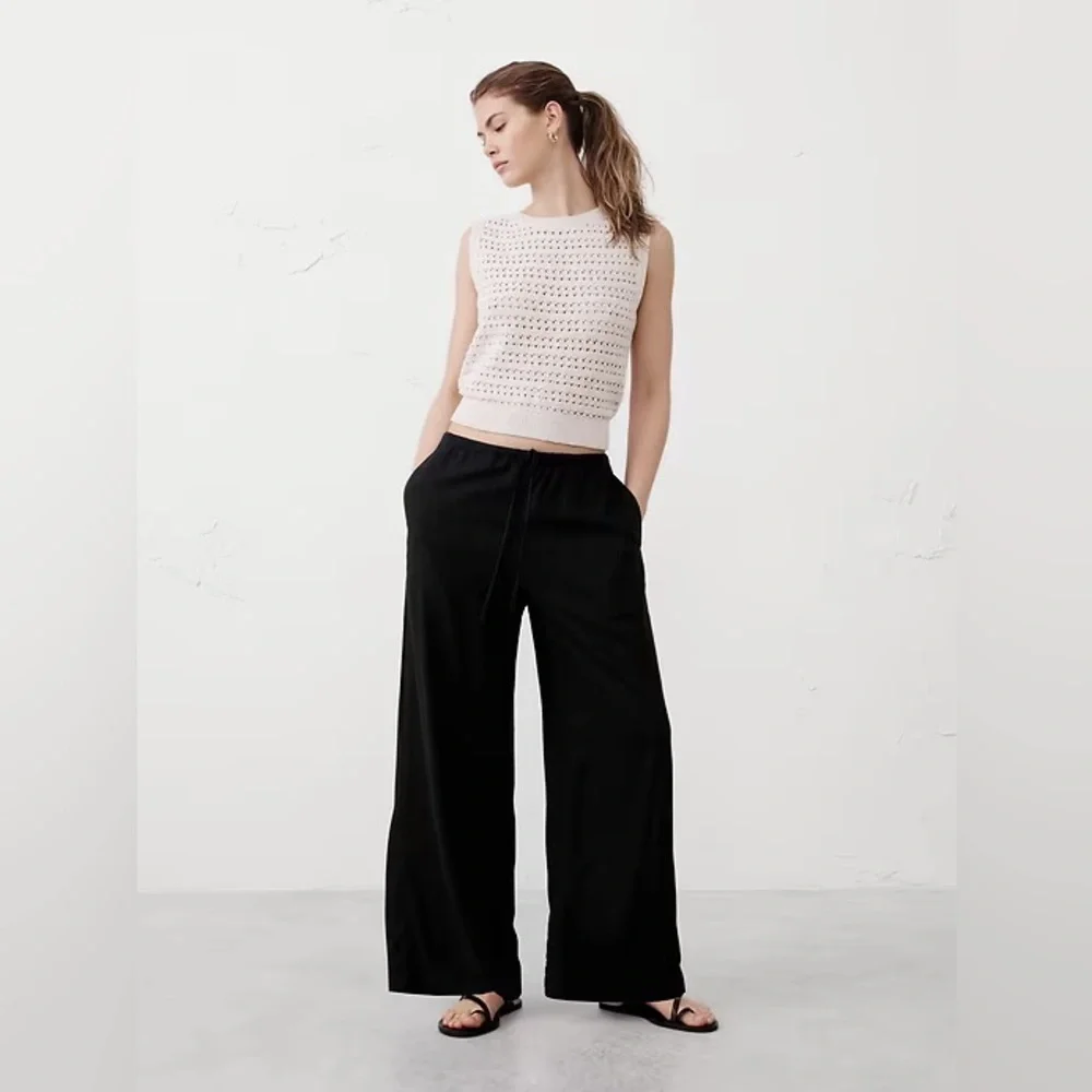 NWT! Banana Republic Black Linen Blend Drawstring Pull On Pant - Size XS🩷 766708