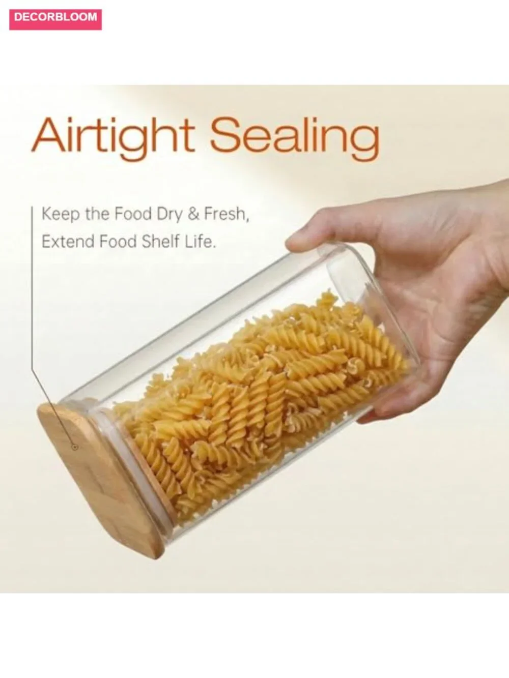 Set of 6 Square Glass Jars with Bamboo Airtight Lids 30 oz Food Storage