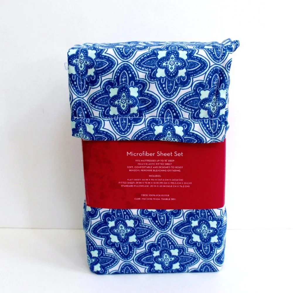 xhilaration 3-Piece Blue & Mint Disco Medallion Boho Microfiber Sheet Set Twin