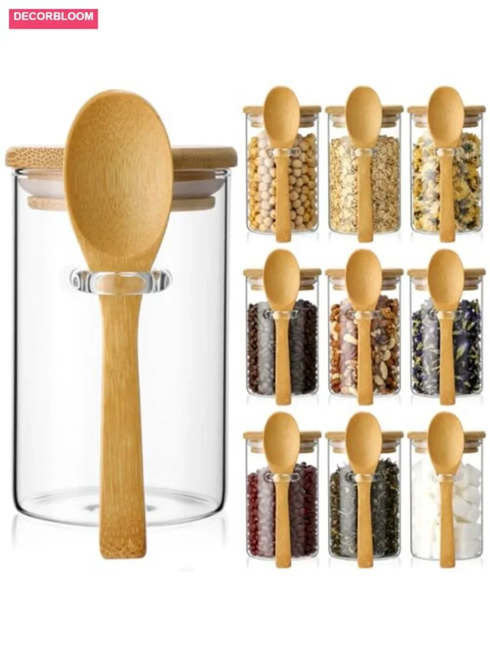 10-Pack Glass Jars with Bamboo Lids, Airtight Food Storage Canisters