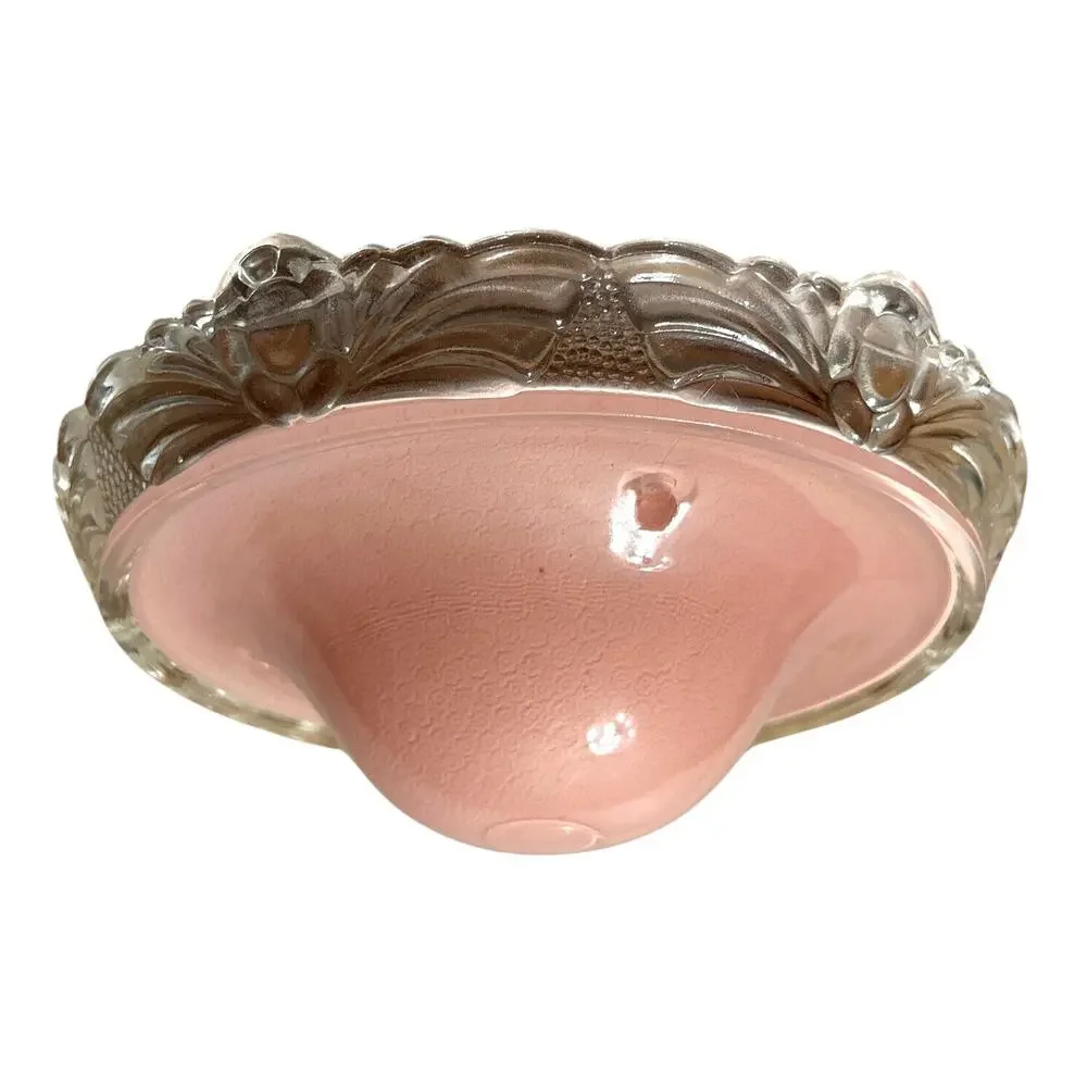 Antique Art Deco Pink Glass Ceiling Light Shade Globe 3 Hole Fixture 10