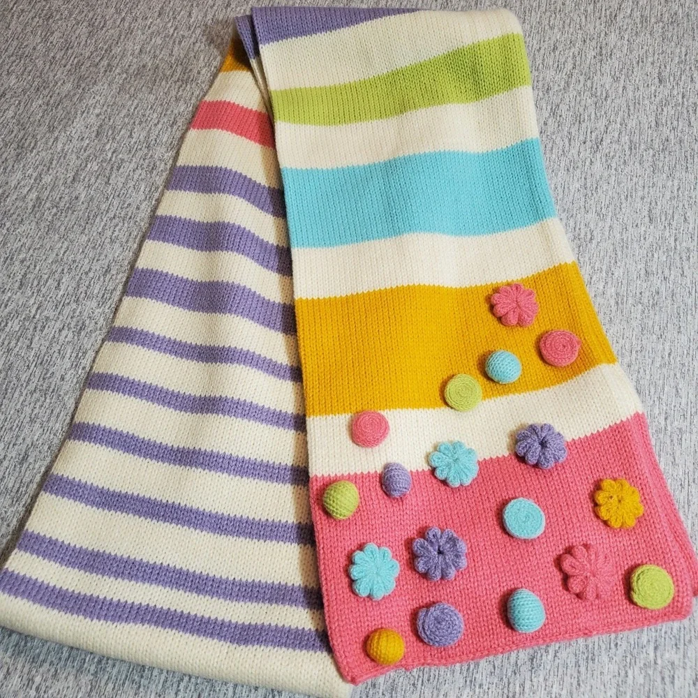 Little Miss Mismatched Pastel Pink Knit Girls Striped Colorful Scarf Funky Cute‎
