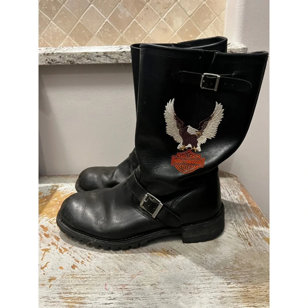 Harley Davidson Mens Black Leather Eagle Engineer Biker Boots 91511 Size 12