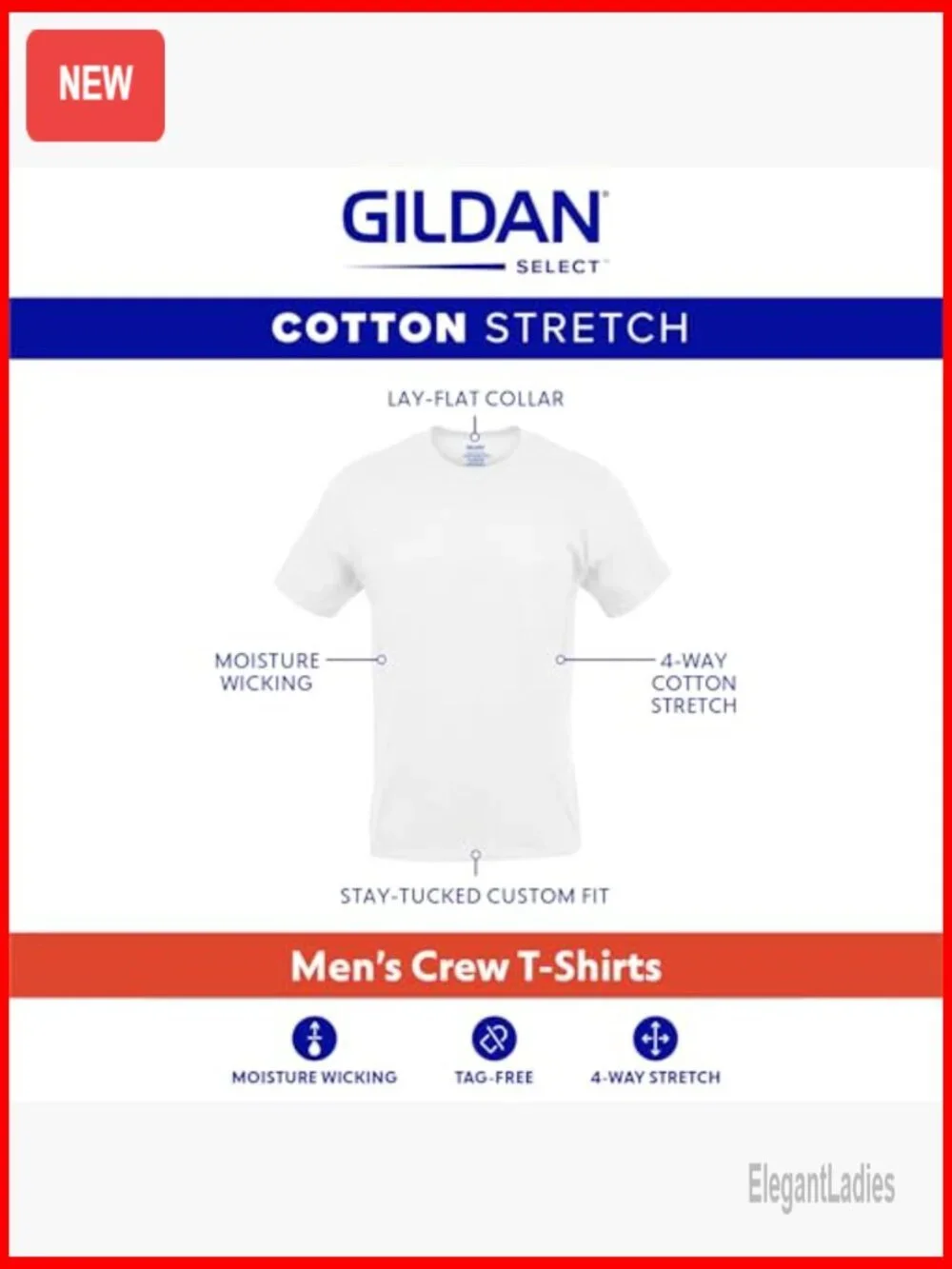 Men's Cotton Stretch Crew T-Shirts Multipack, Moisture Wicking, Tag-Free