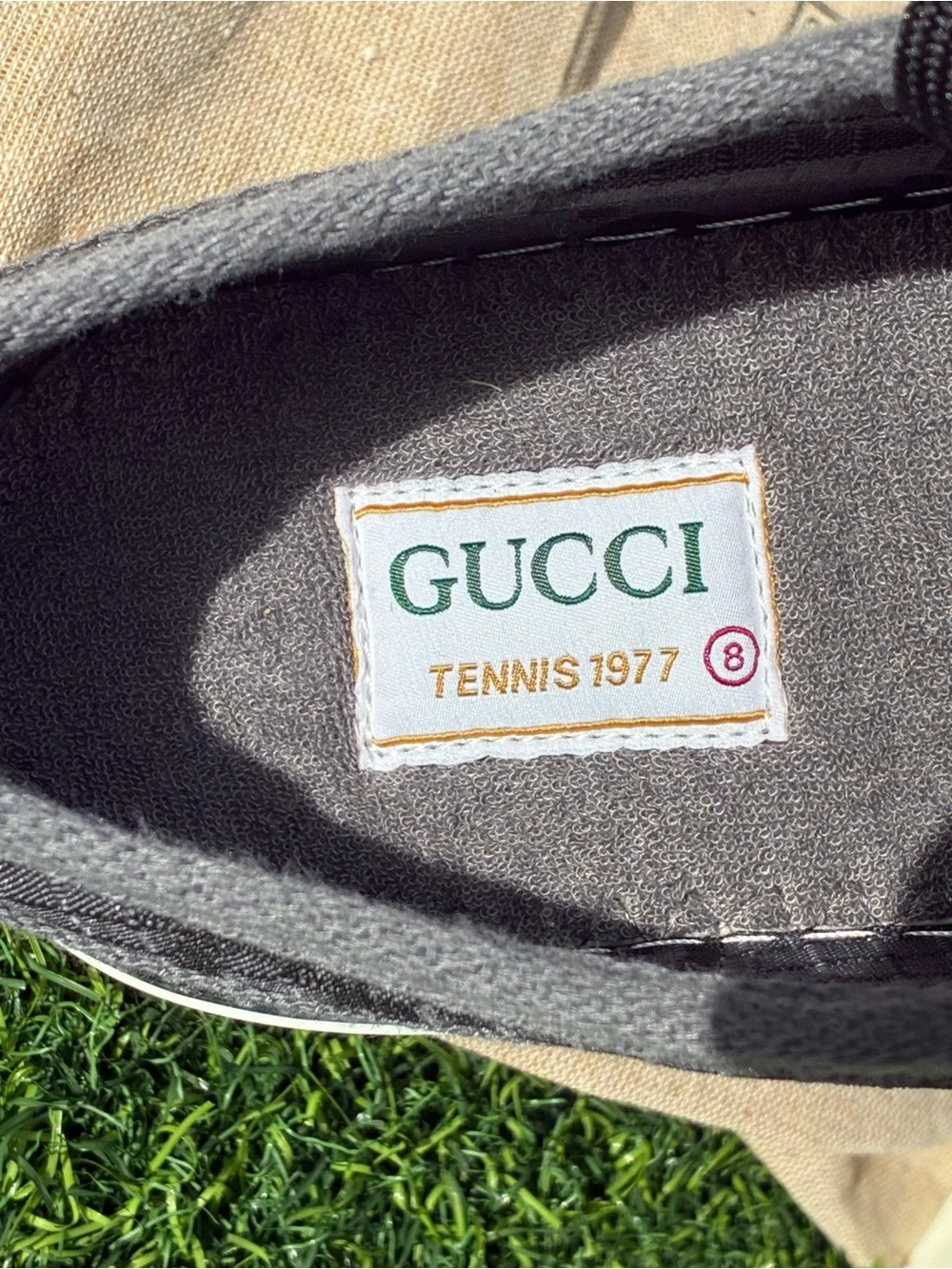 GUCCI TENNIS 1977 GREY BLACK GG SUPREME NEW MONOGRAM SNEAKERS SZ G8 EU 42 NEW!