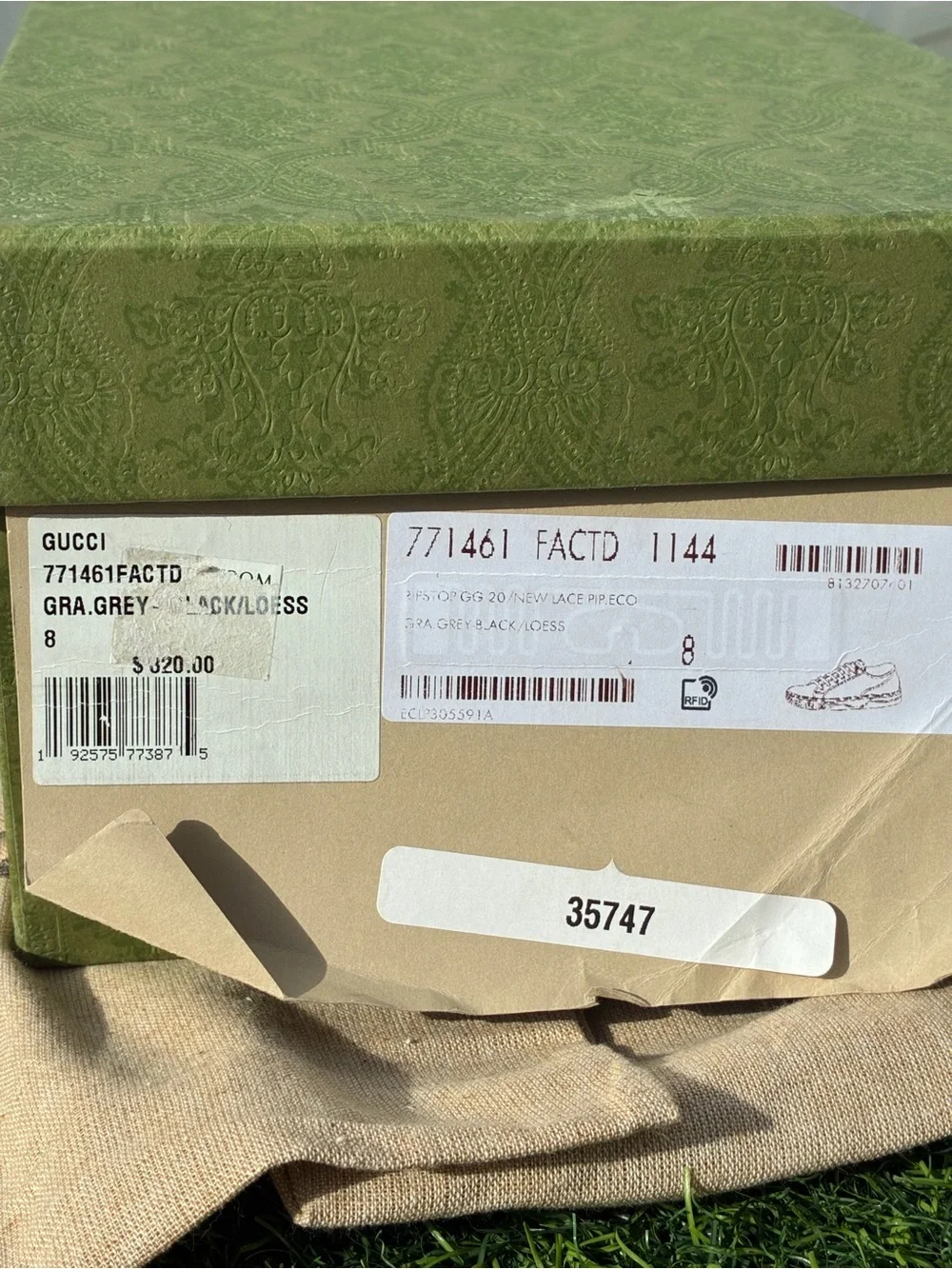 GUCCI TENNIS 1977 GREY BLACK GG SUPREME NEW MONOGRAM SNEAKERS SZ G8 EU 42 NEW!