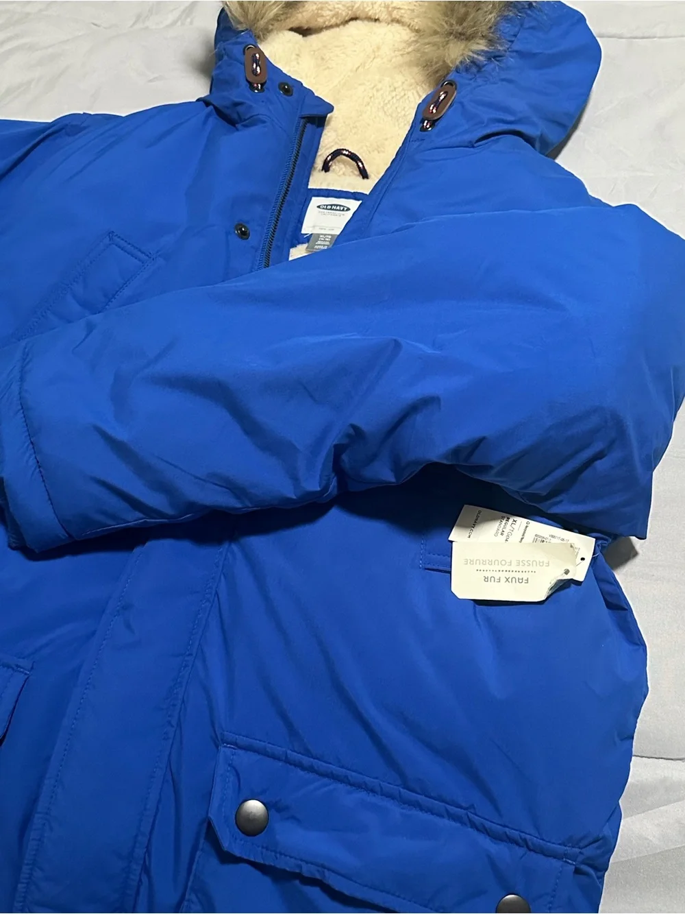 Old Navy Royal Blue Puffer Jacket with Faux Fur Hood