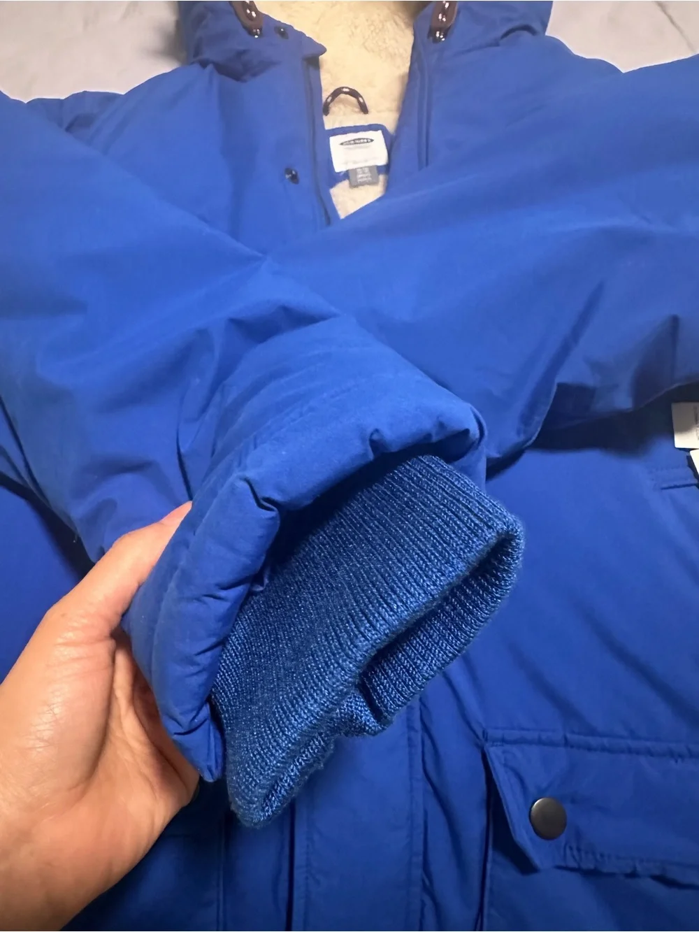 Old Navy Royal Blue Puffer Jacket with Faux Fur Hood