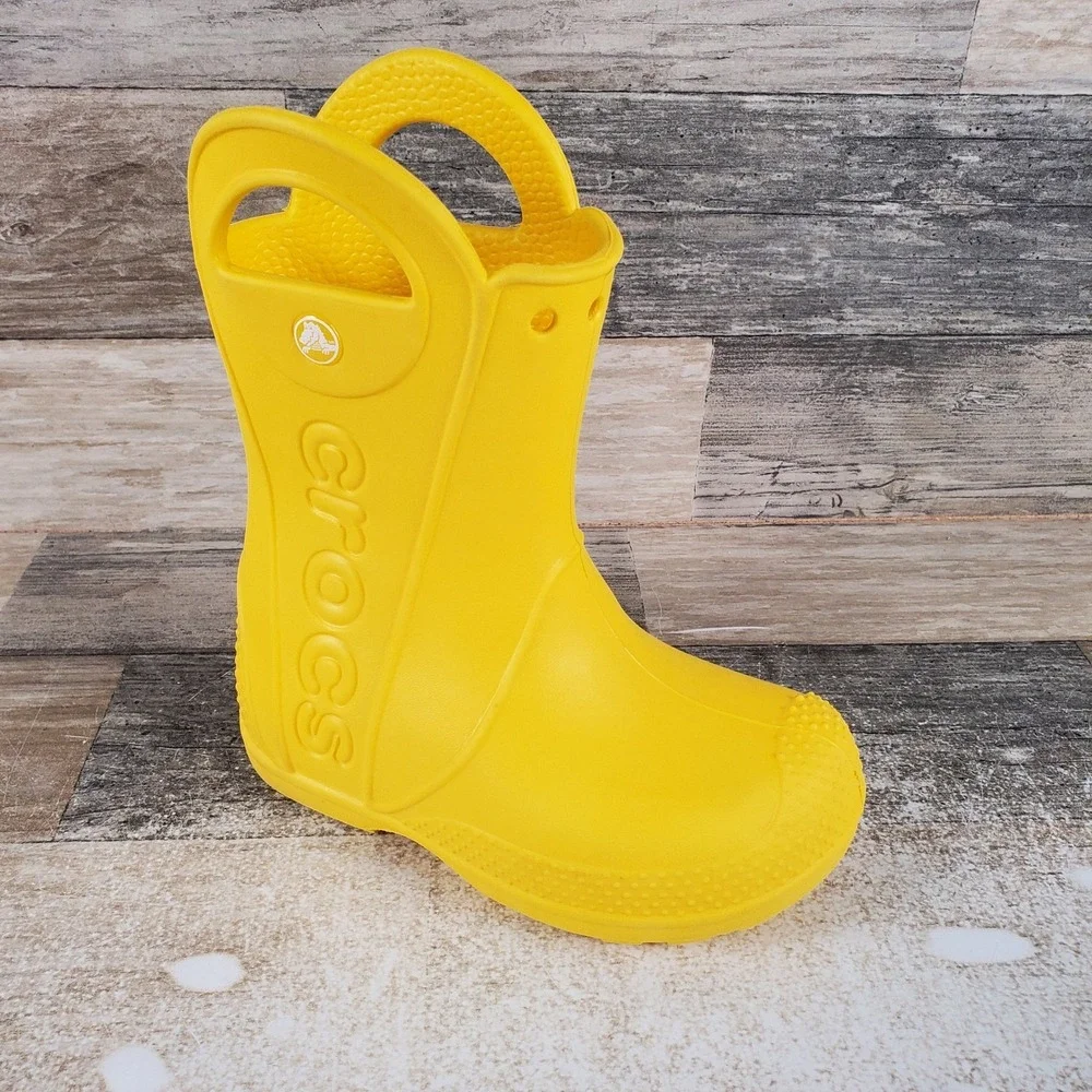 Crocs Handle It Kids Rain Boots Sz 9 C9 Yellow Rubber Slip On Round Toe Ankle‎