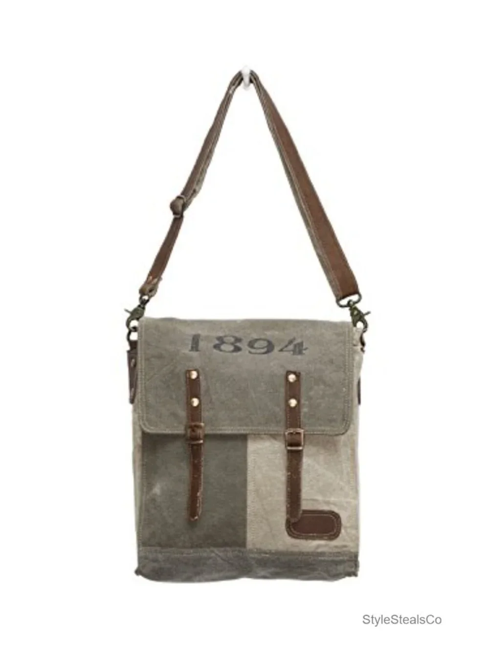 Upcycled Canvas Messenger Bag with Adjustable Strap