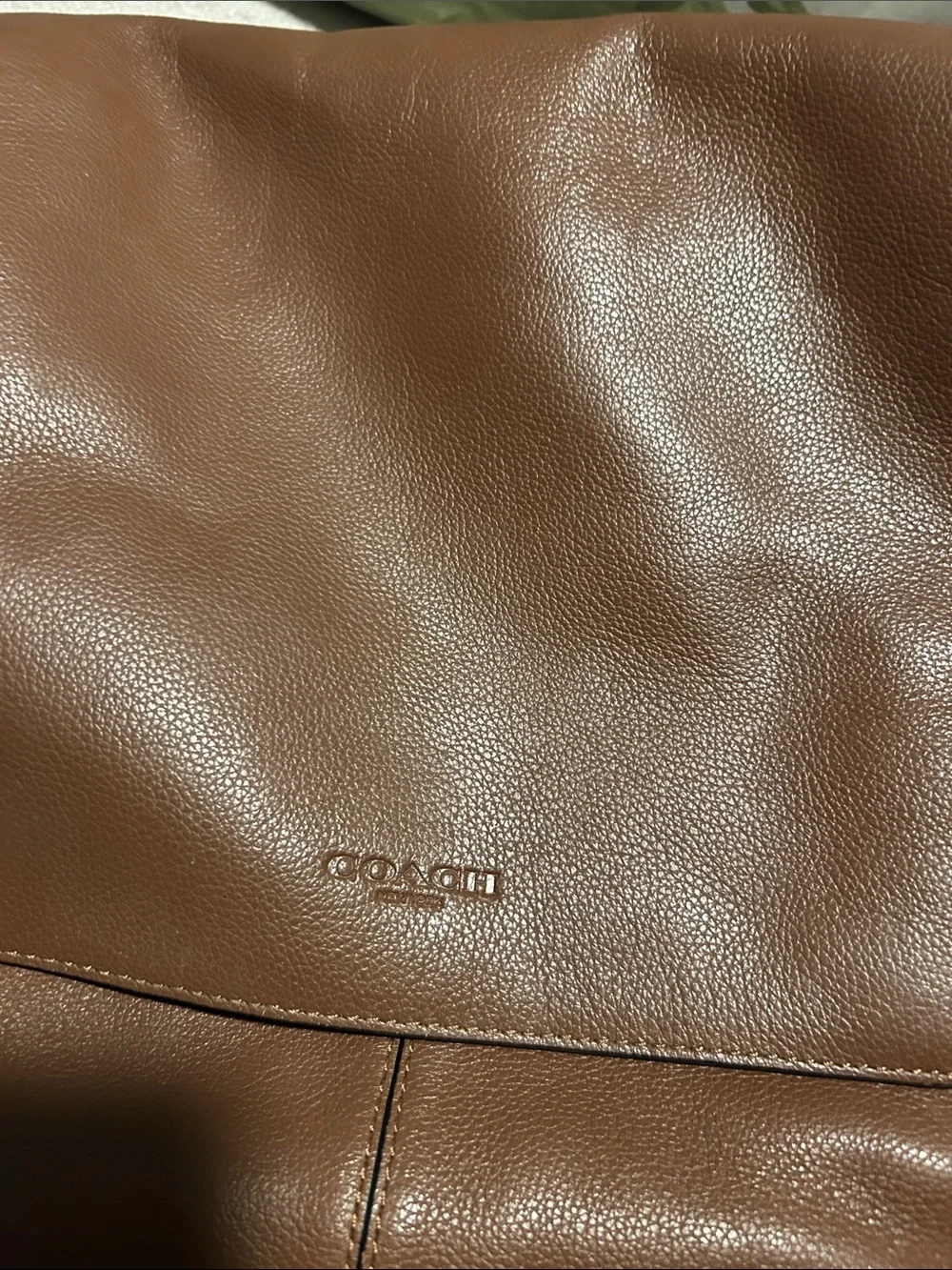 Coach Brown Leather Messenger Bag with Striped Strap