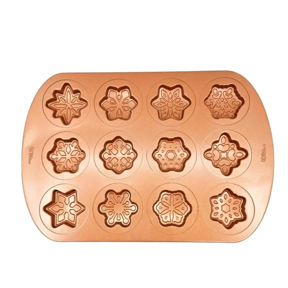 Wilton Snowflake Brownie Muffin‎ Pan Copper Nonstick 12 Cavity Holiday Baking